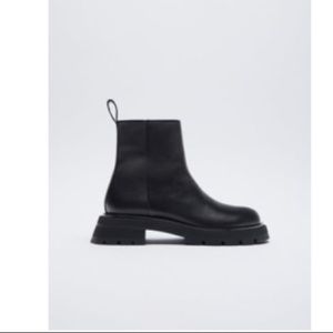 Zara chunky low heel lug sole leather boots